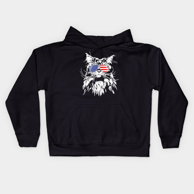 Funny Proud Maine Coon American Flag Sunglasses Gift Big Cat Kids Hoodie by Peter Smith